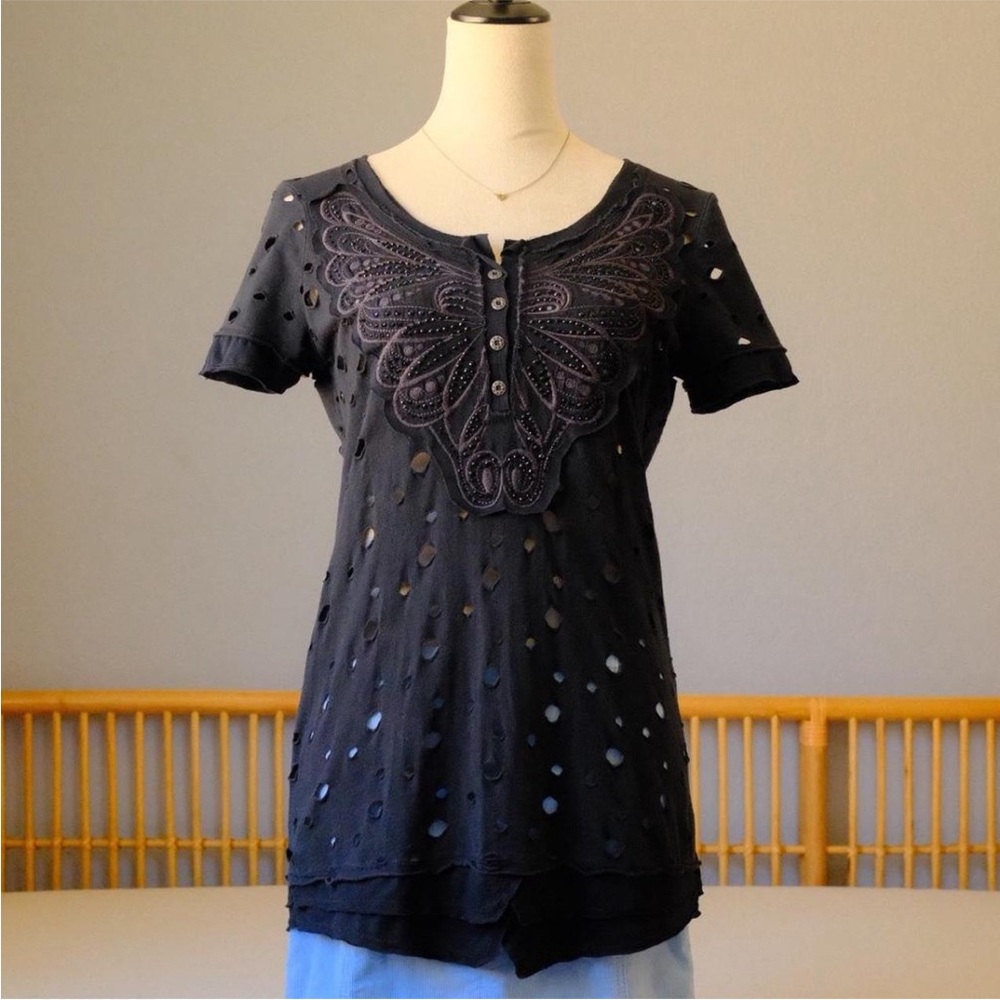 Mur Mur Black Butterfly Cutout Top – Y2K Grunge One of a Kind